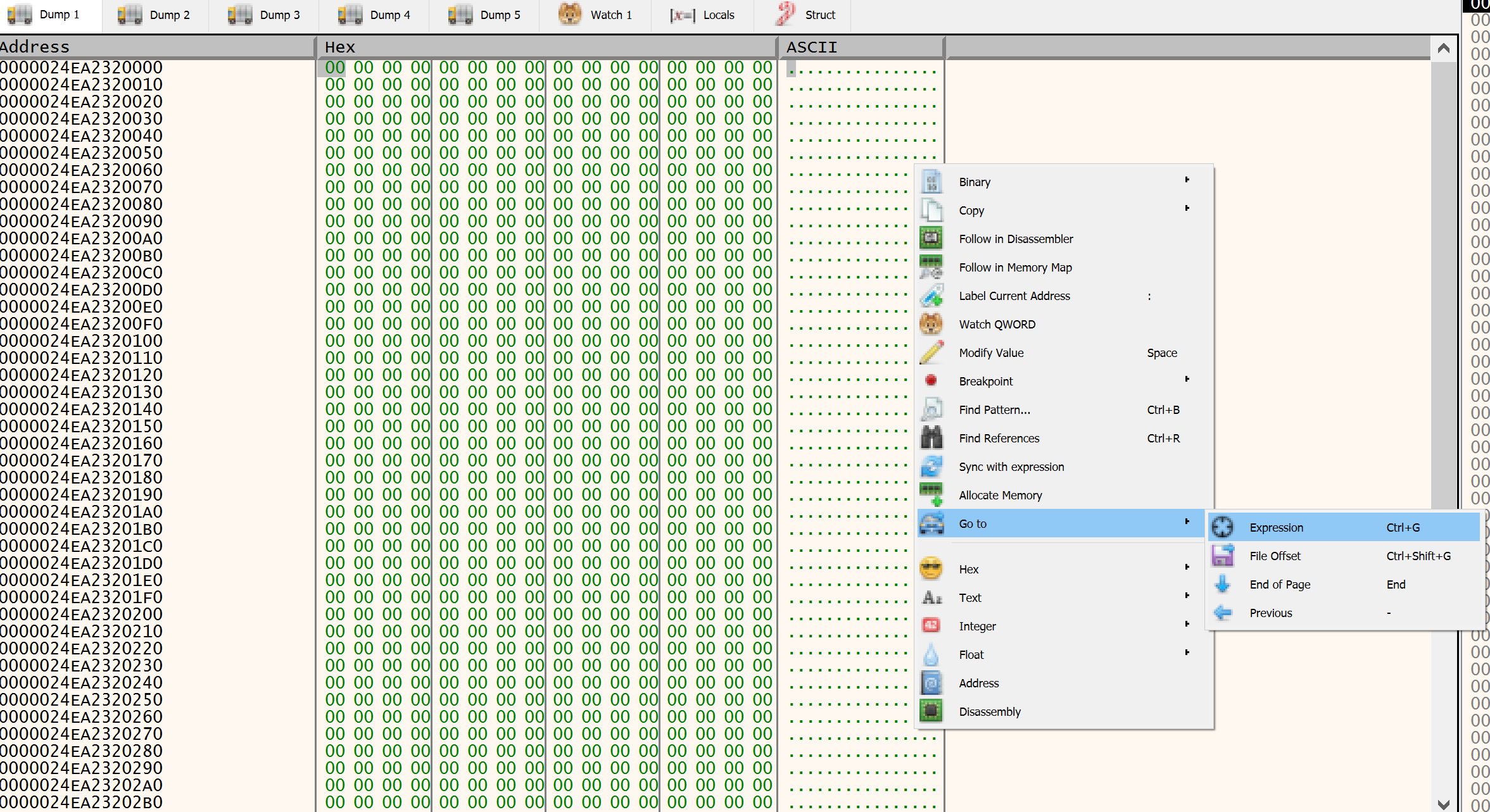 Right-clicking the ASCII section