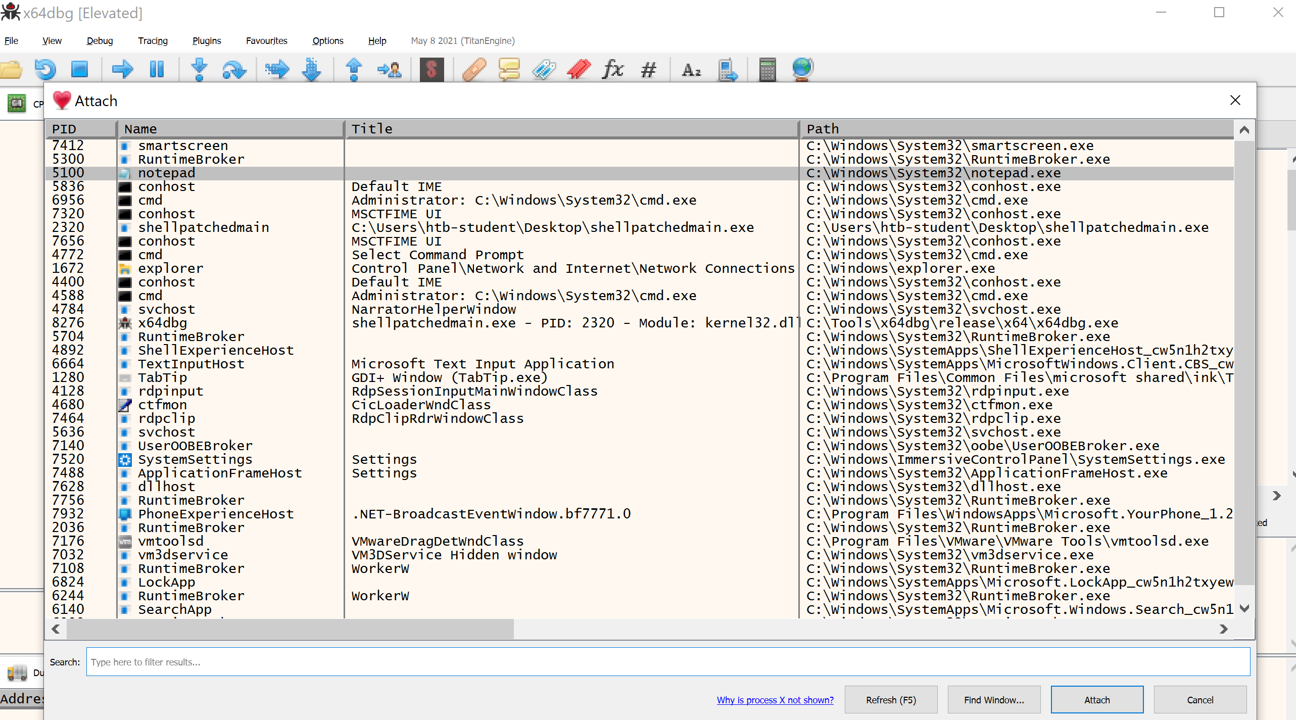 Attaching to notepad with Alt+A