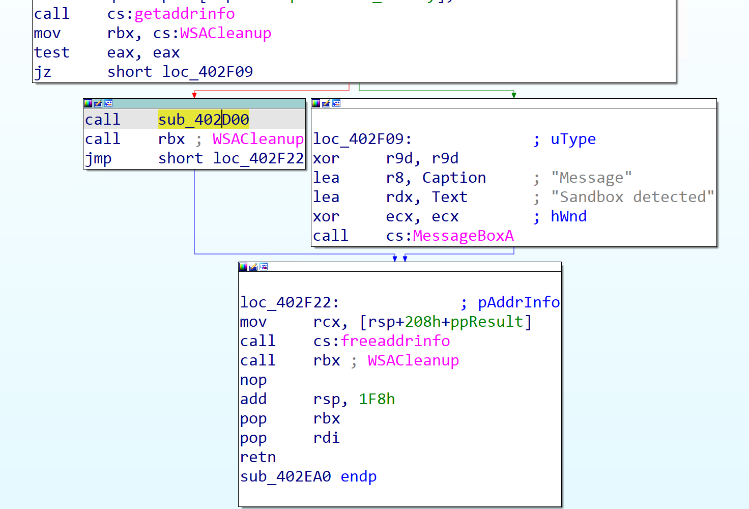 IDA checking the getaddrinfo result