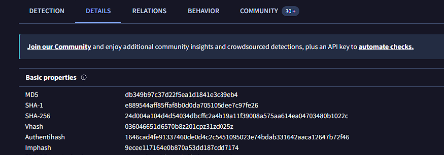 IMPHASH / import-table view of the sample