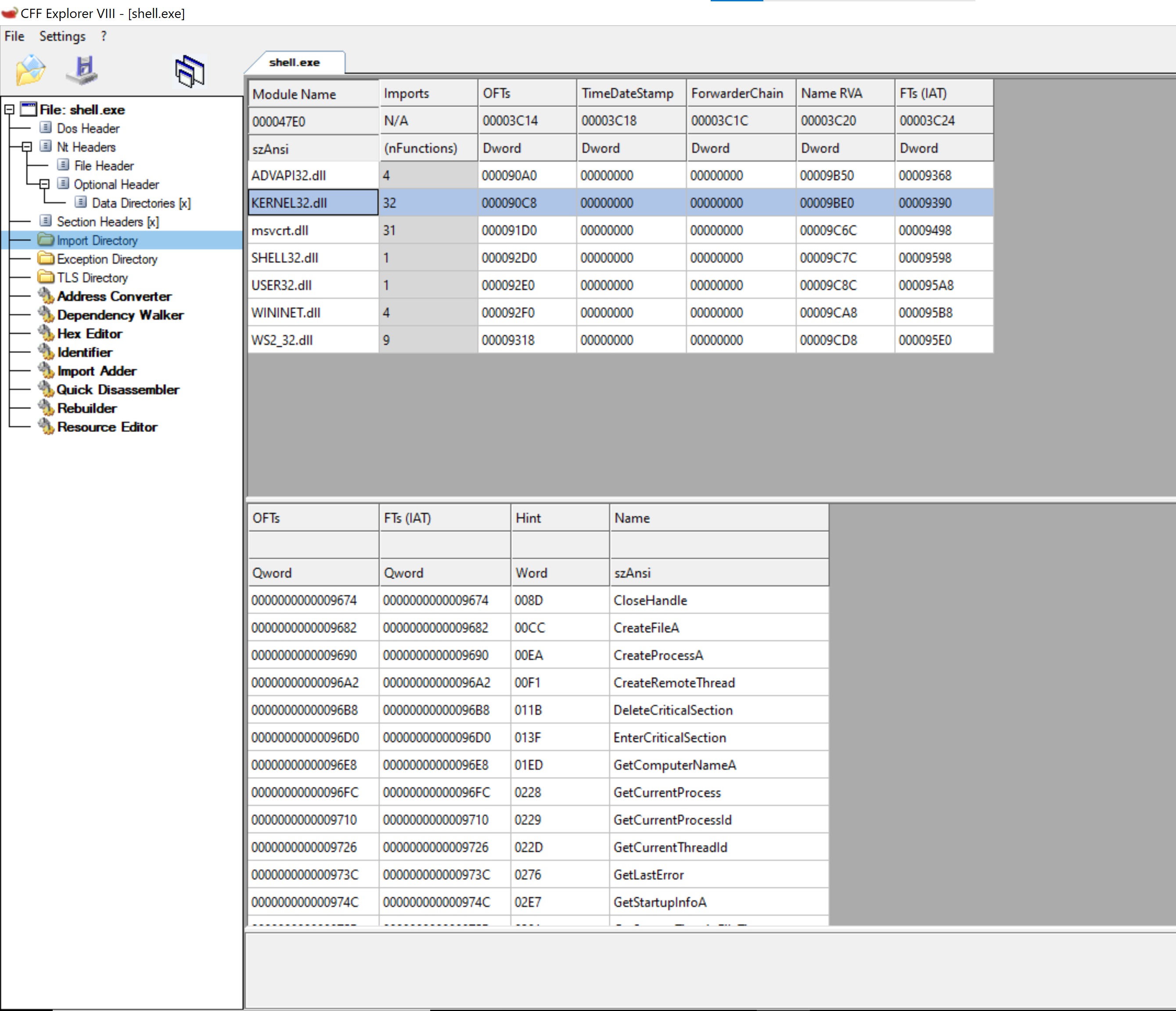 Import functions in a PE file. Source: Hack The Box Academy
