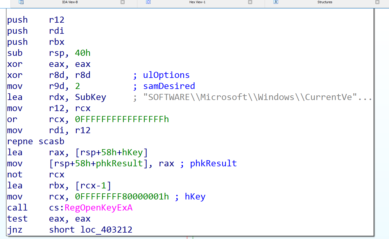 IDA registry persistence writing the WindowsUpdater value