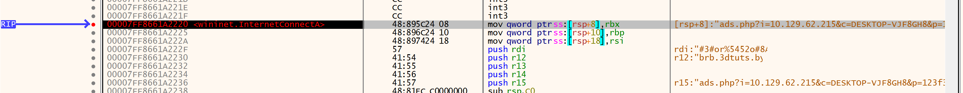 x64dbg breakpoint on InternetConnectA with RDX = brb.3dtuts.by