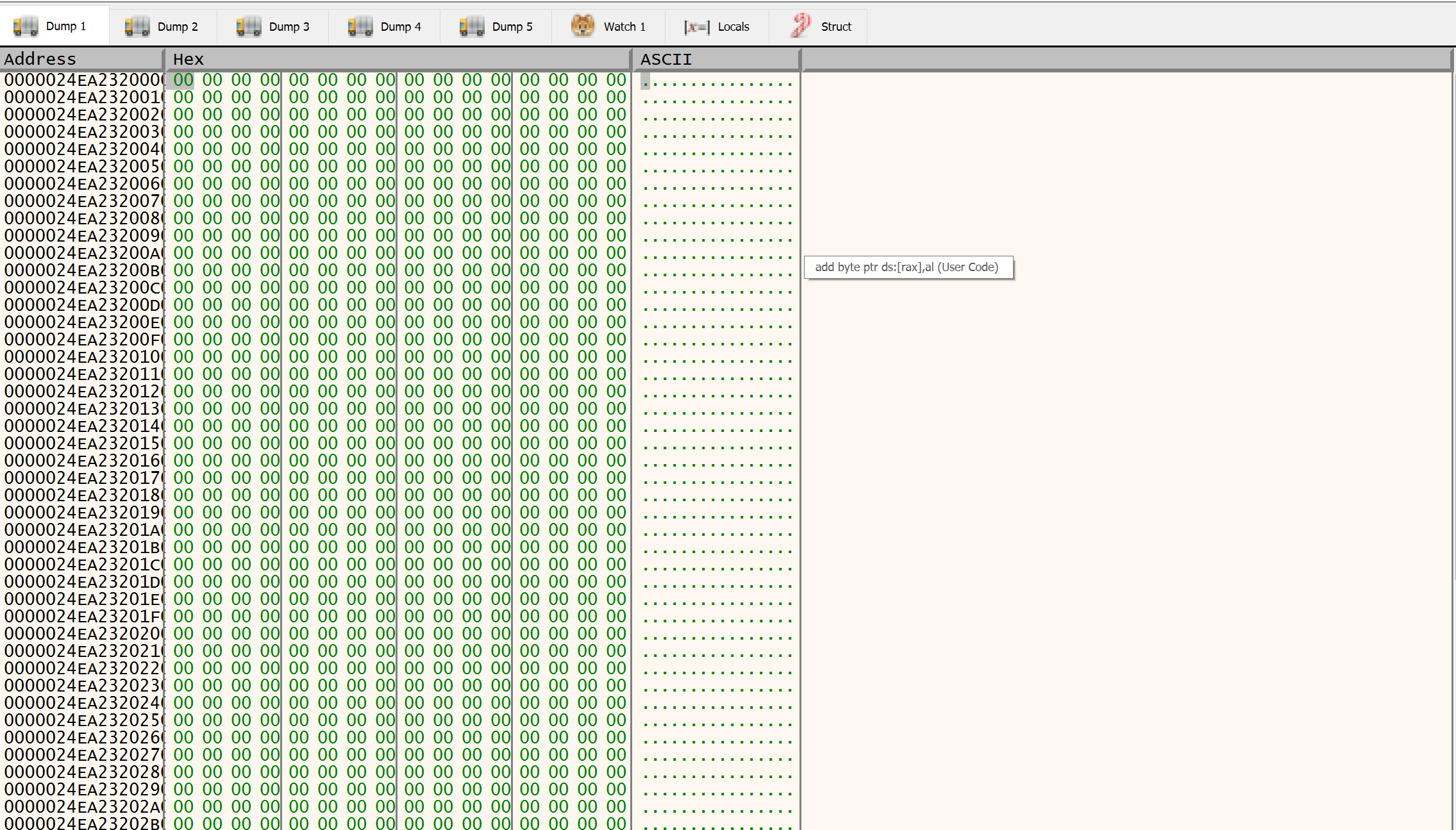 The shellcode region dump