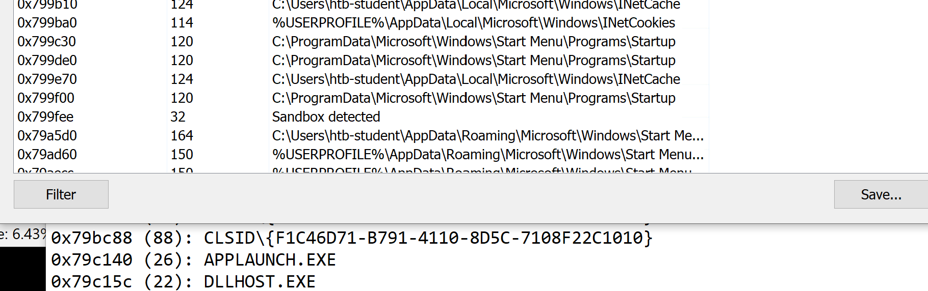 Process Hacker memory view of the sandbox string