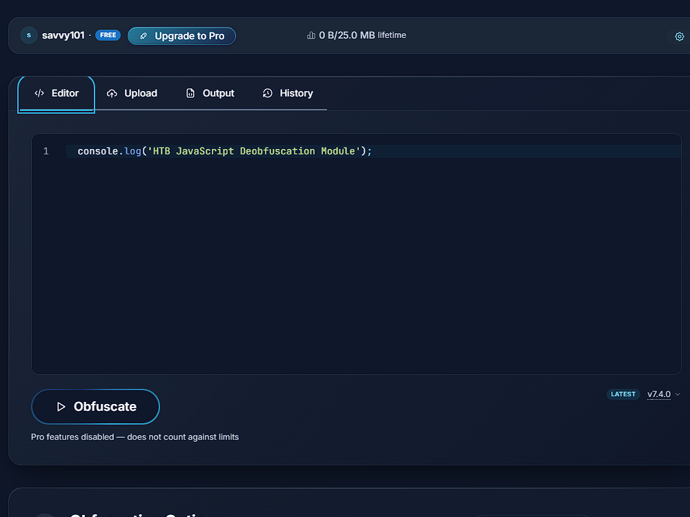 Advanced obfuscation settings