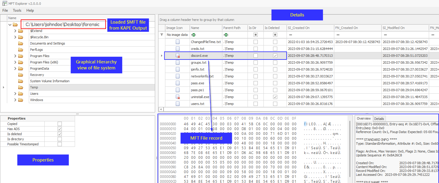 MFT Analysis screenshot