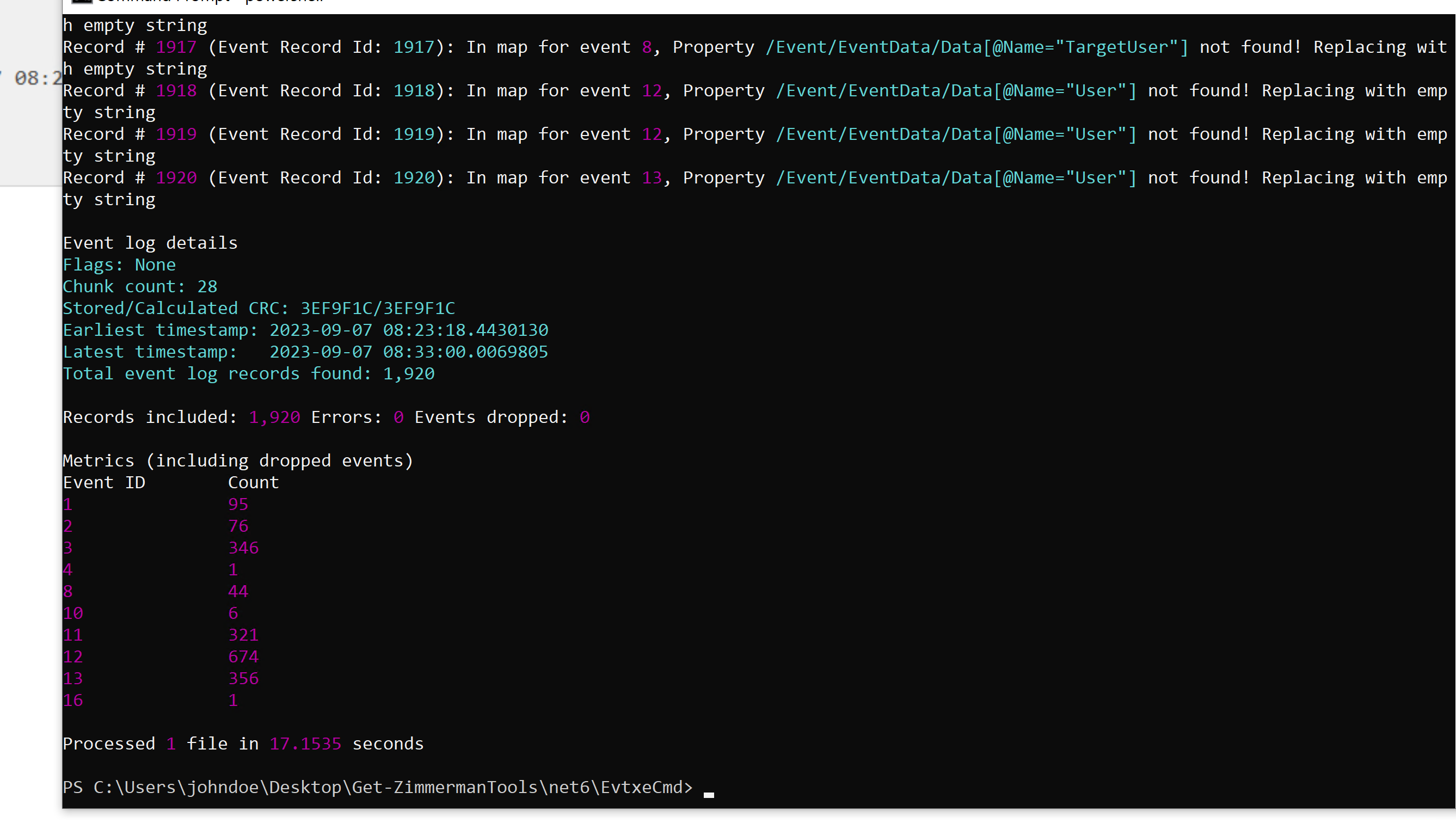 EvtxECmd screenshot