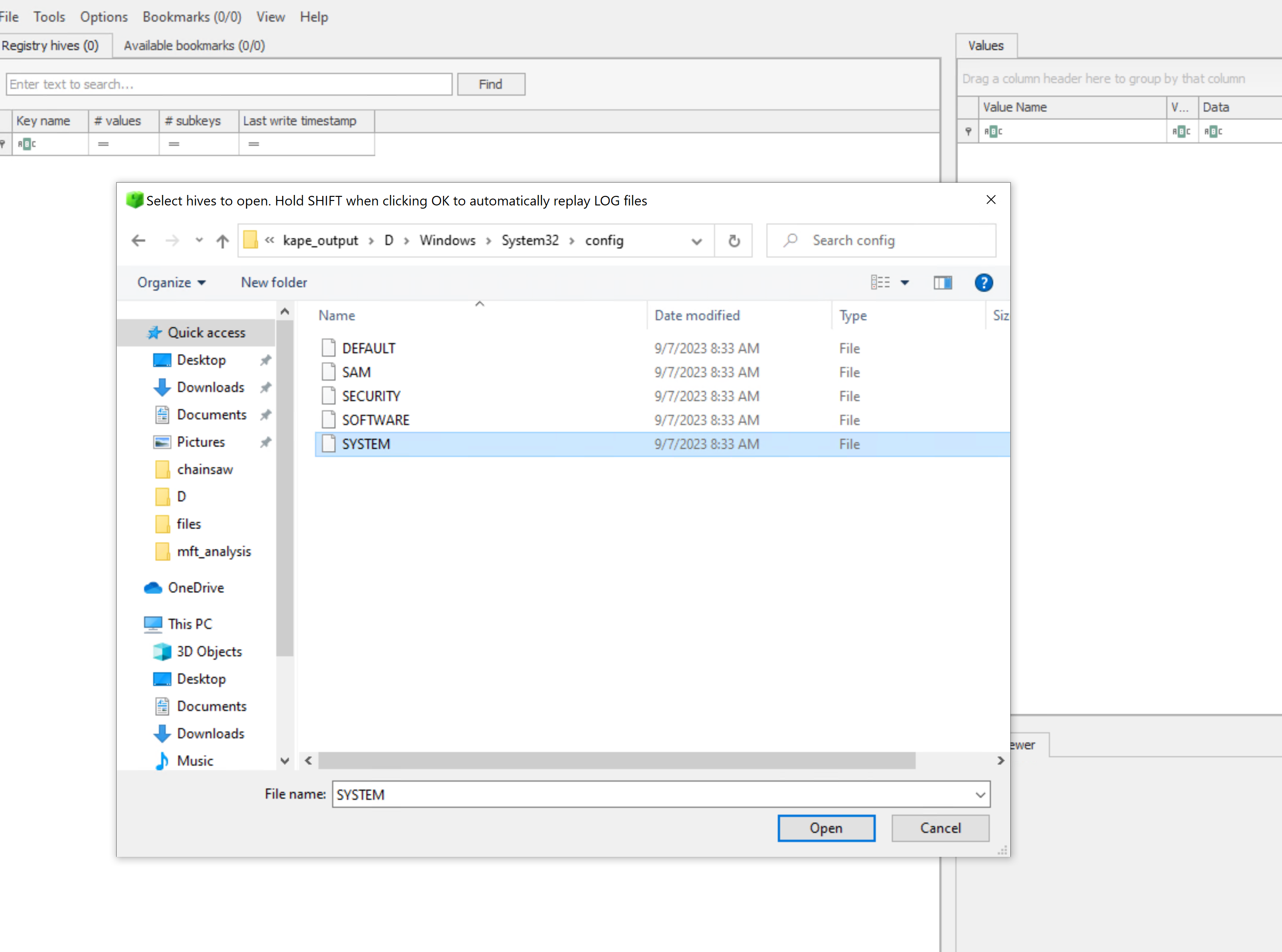 Windows Registry Analysis screenshot