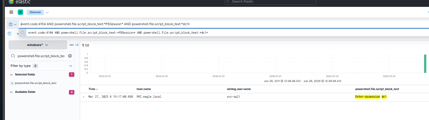 Hunt 3: Enter-PSSession dc1 in the PowerShell script block log