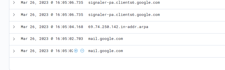 Zeek DNS query results, continued