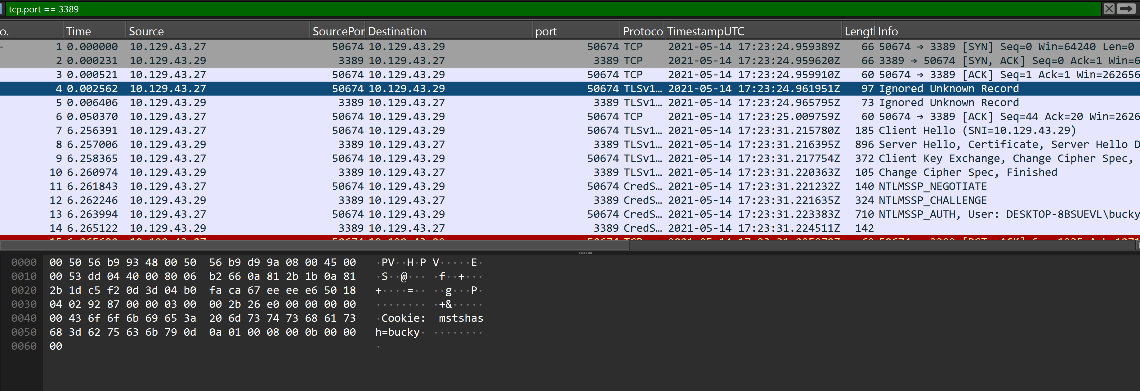 NTLMSSP_AUTH confirming DESKTOP-8BSUEVL\bucky