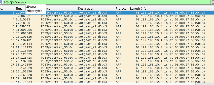 Isolating the poisoning ARP replies with arp.opcode == 2