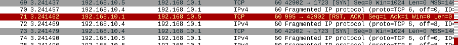 Decoy scan phase two, RST flags for closed ports